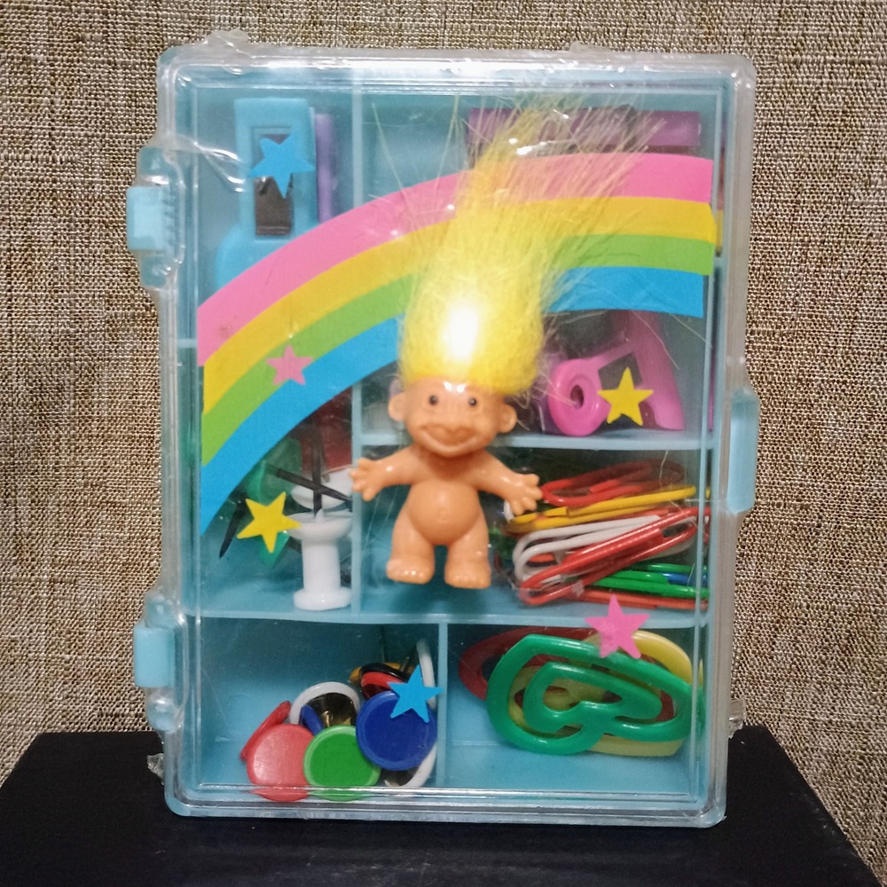 Vtg 90's Russ Berrie "Good Luck Troll" Mini Stationary Treasure Gift Box Set New